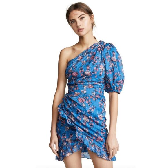 Isabel Marant Etoile Esther Blue Floral One Shoulder Dress - Picture 1 of 8
